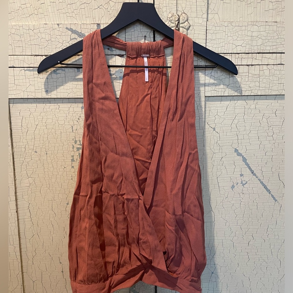 Free People  Drapey Dreams Semi-Cropped Surplice Tank, Burnt Orange, L